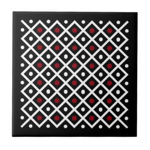 Geometry Red Circle & White Argyle Square Mönster Kakelplatta