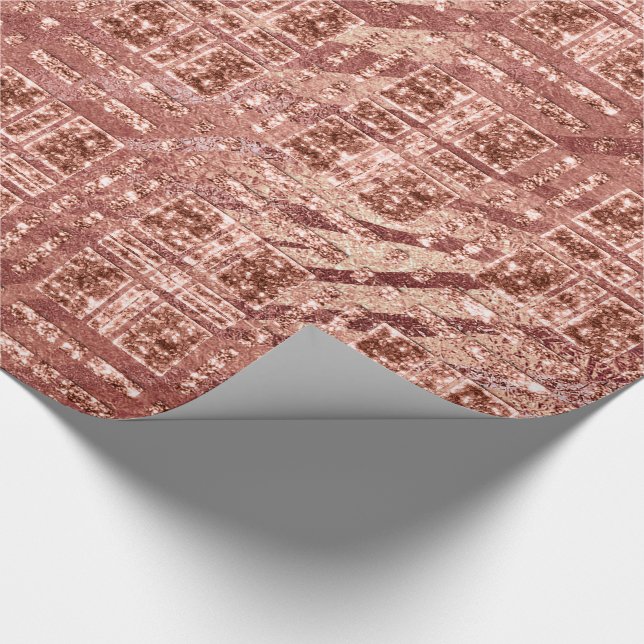 Geometry Ro Guld Copper Peach Glitter Zebra Presentpapper (Hörn)