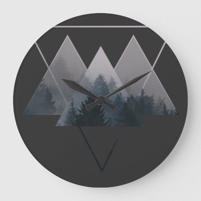 Geometry Triangles Misty Fores Stor Klocka (Framsida)