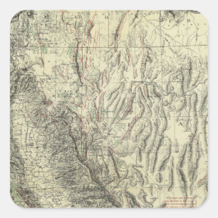 Geomorphic karta, Kalifornien, Nevada Fyrkantigt Klistermärke