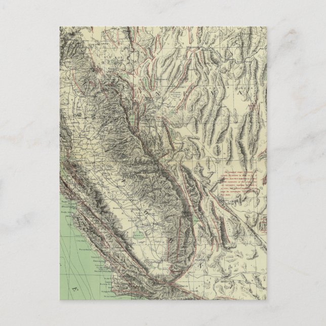 Geomorphic karta, Kalifornien, Nevada Vykort (Framsida)