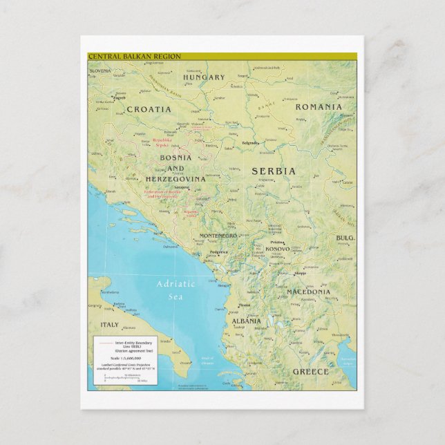 Geopolitisk karta över centrala Balkan Vykort (Framsida)