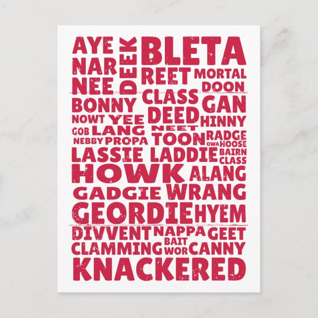 Geordie slang Northern English language Vykort (Framsida)