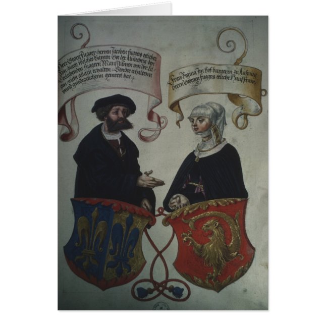 Georg Fugger hans fru Regina Imhoff, 'Geheim Hälsningskort (Framsidan)