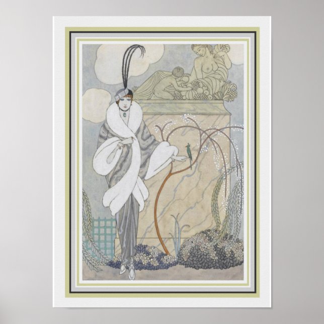 George Barbier Art deco Feather & Päls 12 x 16 Poster (Framsidan)