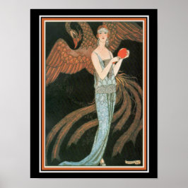 George Barbier Art Deco Girl med Peacock 12 x 16 Poster