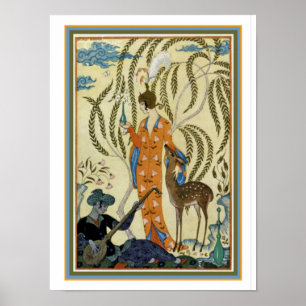 George Barbier Art Deco Girl with Hjort Print Poster