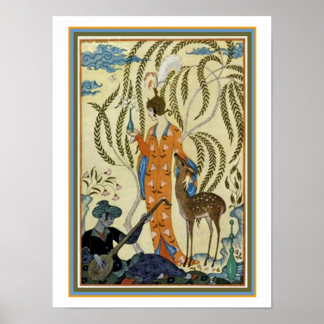 George Barbier Art Deco Girl with Hjort Print Poster (Framsidan)