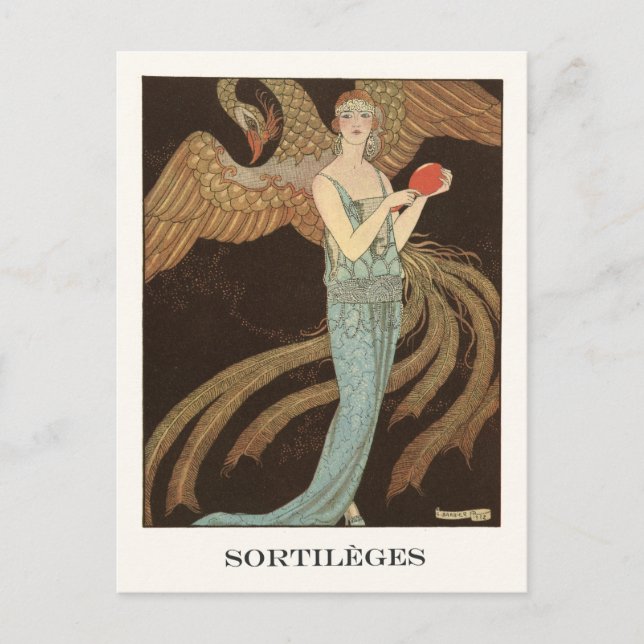George Barbier Art Deco Mode Illustration Vykort (Framsida)