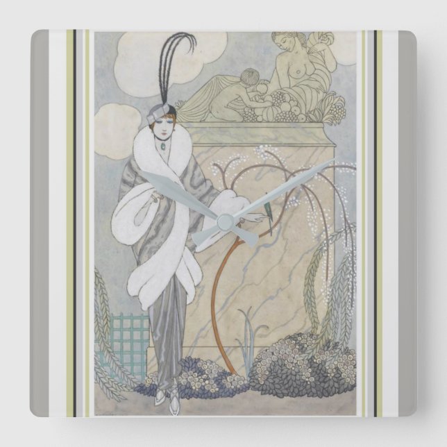 George Barbier Art Deco Wall Clock Fyrkantig Klocka (Framsida)