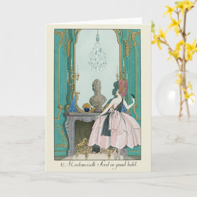 George Barbier Fransk Mode Illustration Card Kort (Gul blomma)