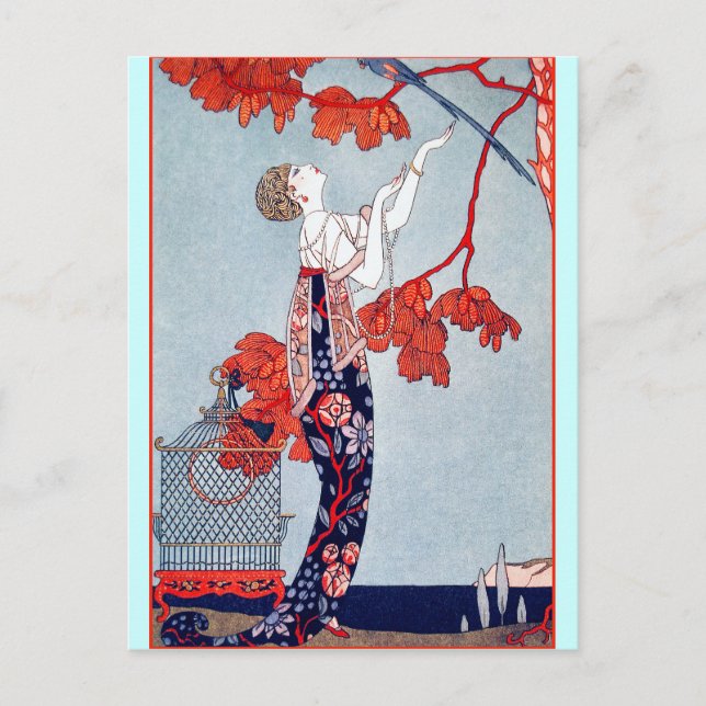 George Barbier ’L'Oiseau Volage’ 1914 Vykort (Framsida)