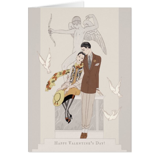 George Barbier Valentine Kärlek par CC1222-kort Hälsningskort (Framsidan)