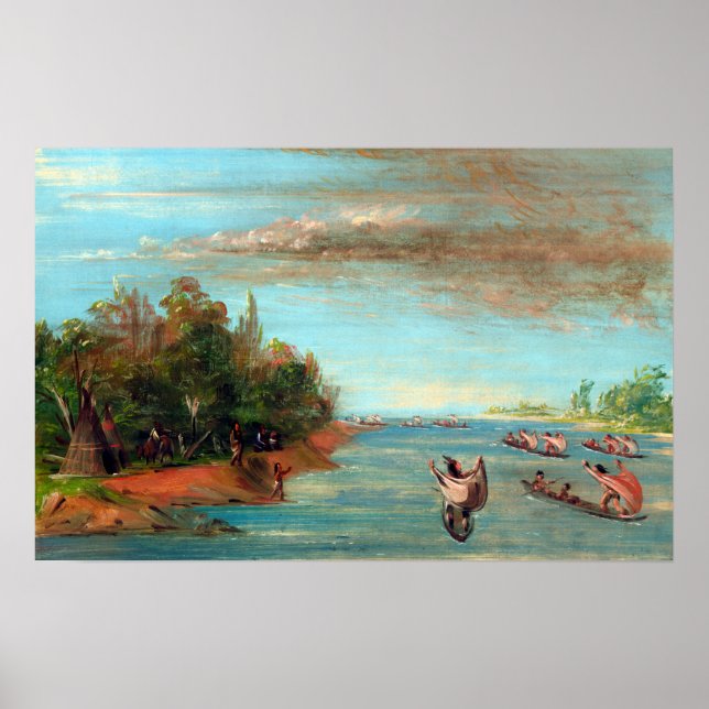 George Catlin Sac och Fox Sailing in Canoes Poster (Framsidan)