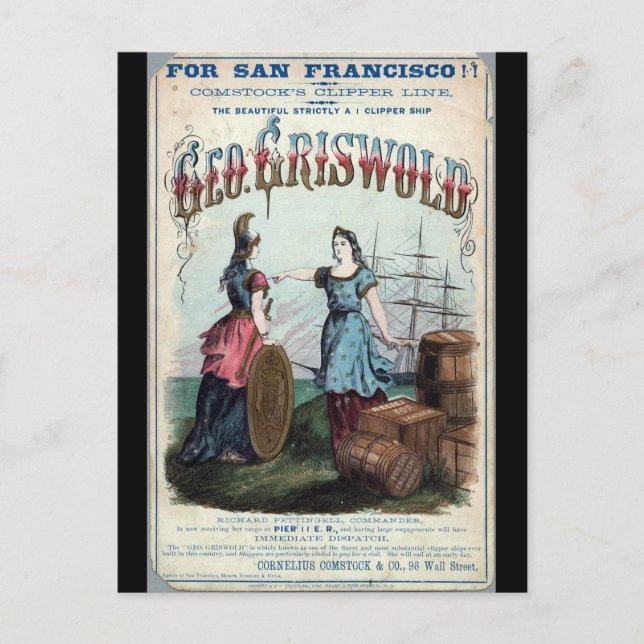 George Griswold Clipper segling frakt 1863 Vykort (Framsida)