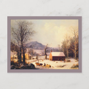 George Henry Durrie Red School House Winter Vykort
