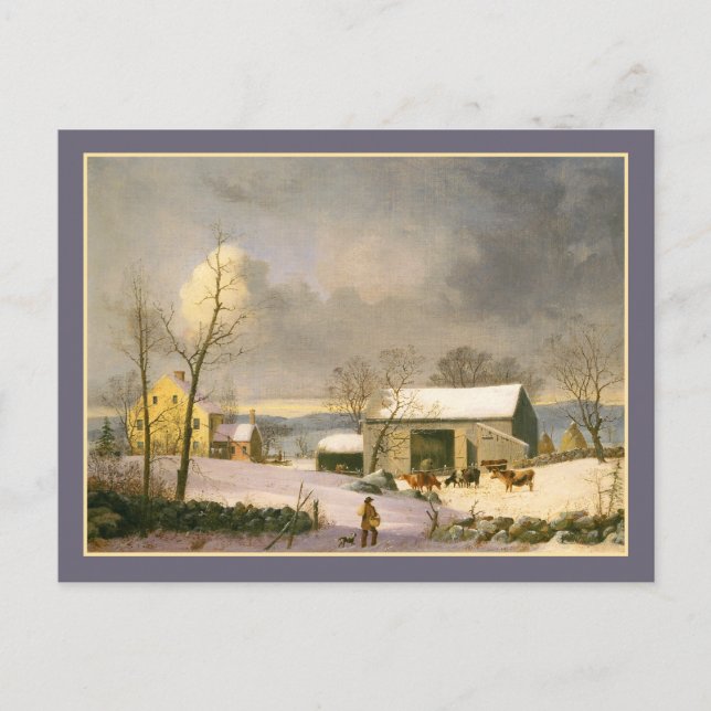 George Henry Durrie Rustic Land Winter Farmyard Vykort (Framsida)