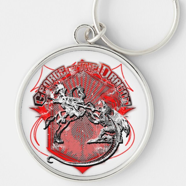 George och draken rund silverfärgad nyckelring (Framsidan)