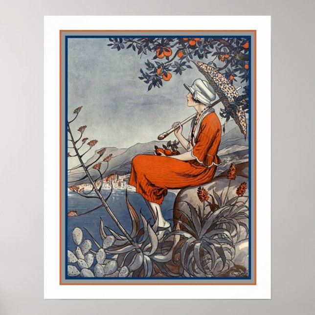 George Pavis-Deco "Girl by the Sea" 1920's Print Poster (Framsidan)