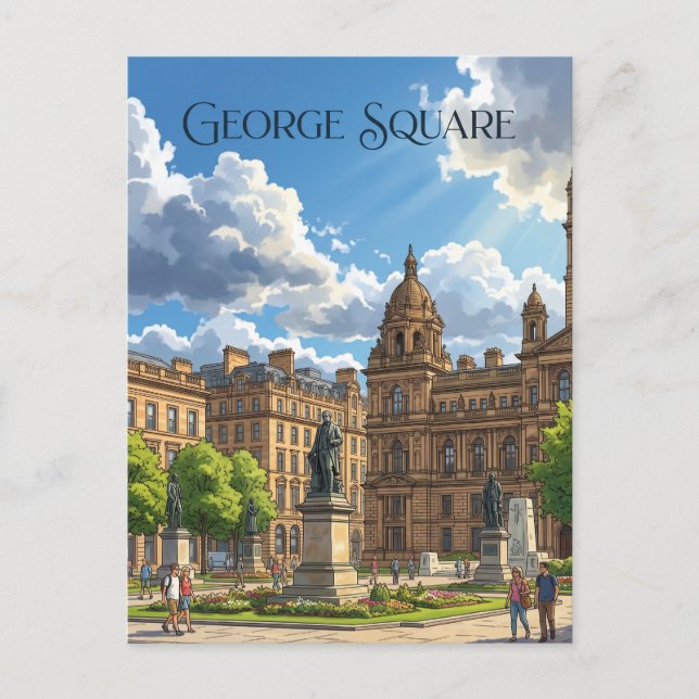 George Square, Glasgow Skottland Vykort (Framsida)
