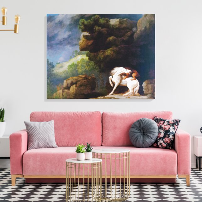 George Stubbs A Lejon Attacking a Horse Canvastryck (Insitu (Vardagsrum))