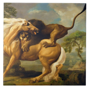 George Stubbs ett lejont anfalla en häst, c.176 Kakelplatta
