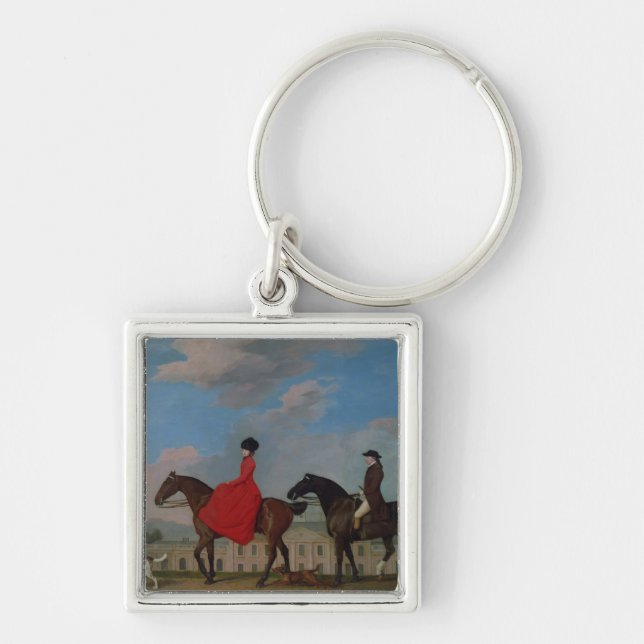 George Stubbs | John och Sophia Musters som rider Fyrkantig Silverfärgad Nyckelring (Framsidan)