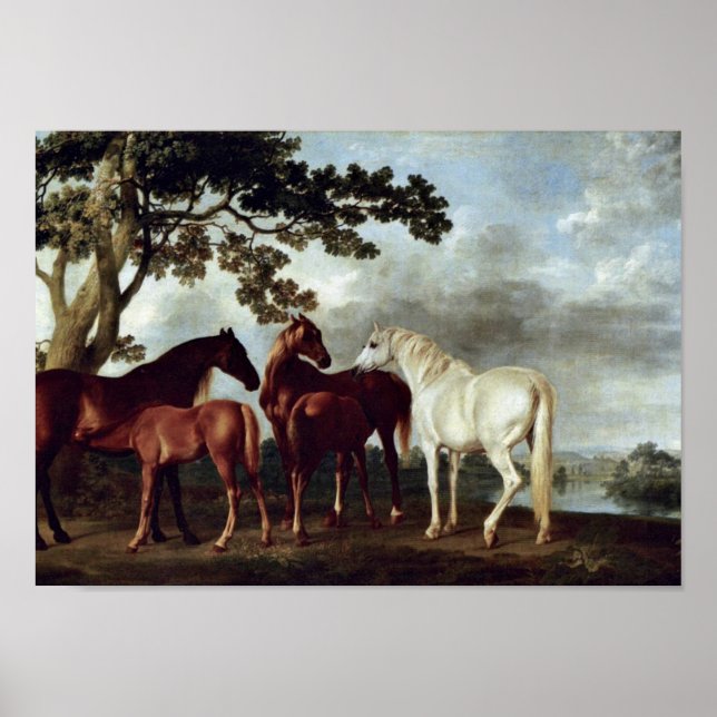 George Stubbs - Mares and Foals in a Ligcape Poster (Framsidan)