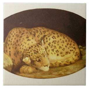 George Stubbs   sova Leopard, 1777 (emalj på Kakelplatta