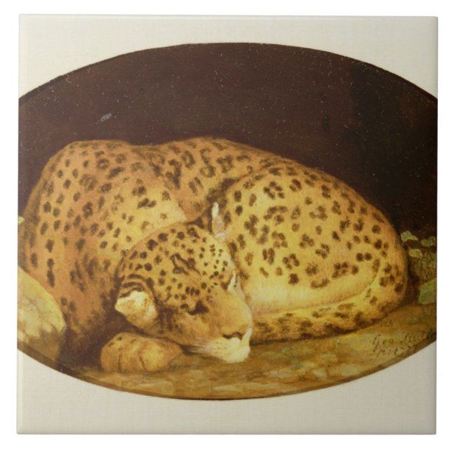 George Stubbs | sova Leopard, 1777 (emalj på Kakelplatta (Framsidan)