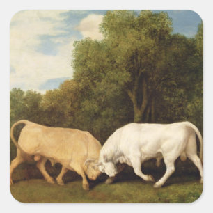 George Stubbs   tjurar som slåss, 1786 (olja på Fyrkantigt Klistermärke