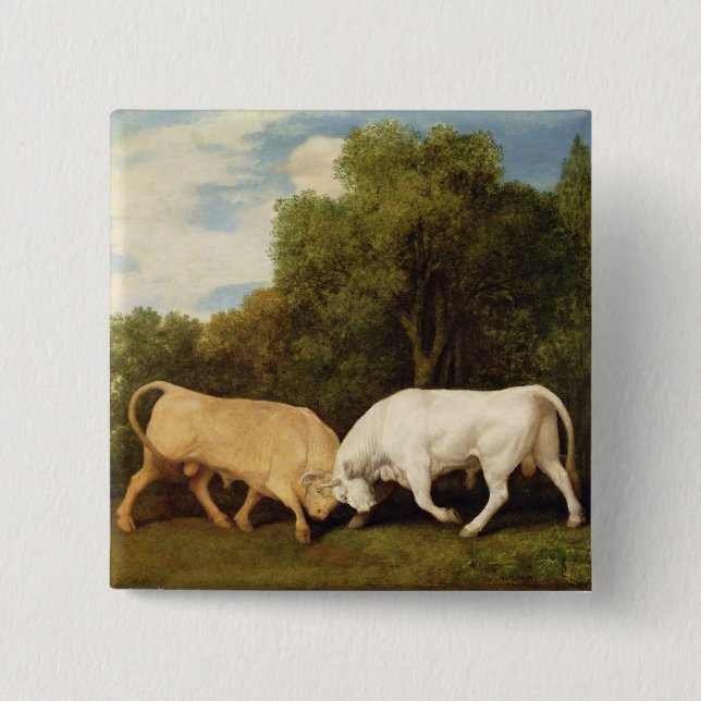 George Stubbs | tjurar som slåss, 1786 (olja på Knapp (Framsida)