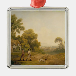 George Stubbs två gentlemän som går ett skytt Julgransprydnad Metall