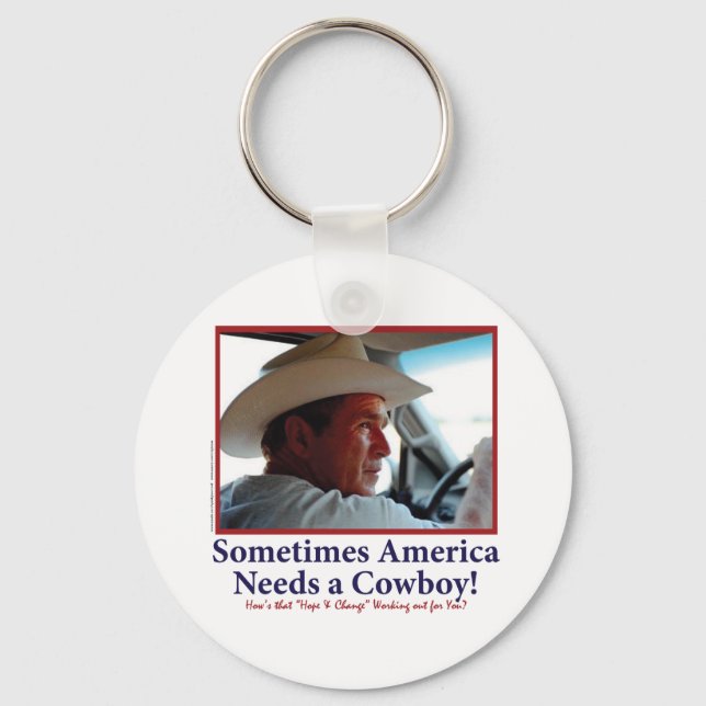 George W Bush i Cowboy Hat Nyckelring (Framsida)