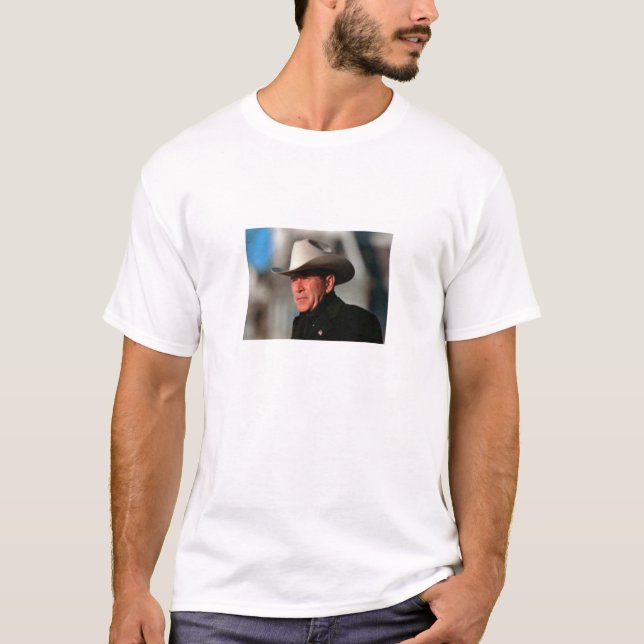 George W. Bush - i svart med cowboyhatten Tee Shirt (Framsida)
