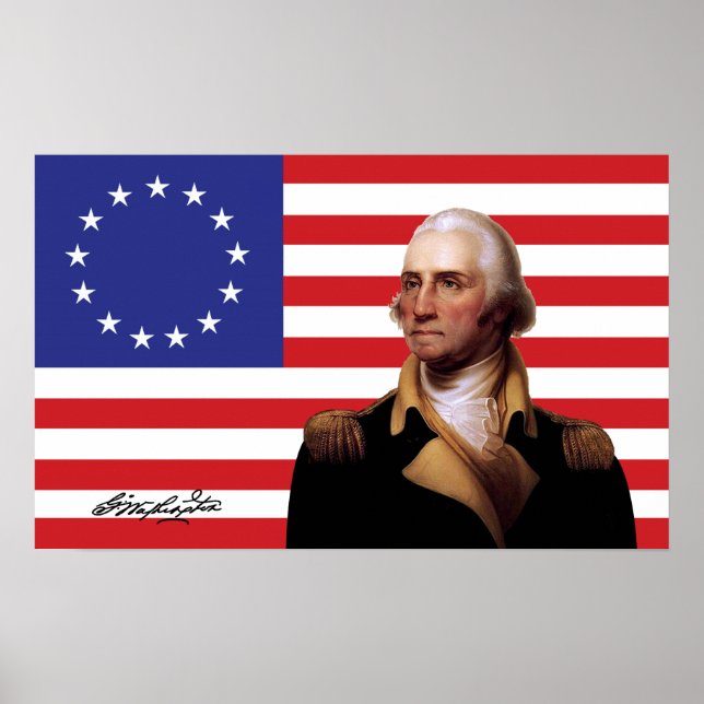 George Washington & 13-Star USA Flagga Poster (Framsidan)