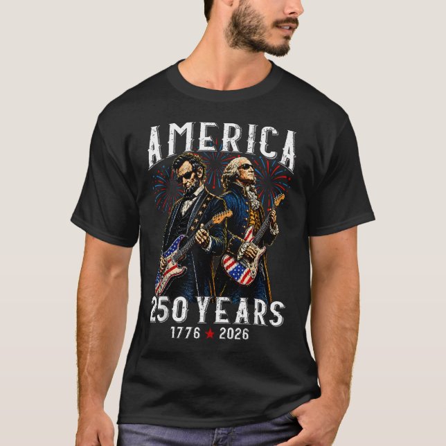 George Washington Abe Lincoln spelar gitarr T Shirt (Framsida)