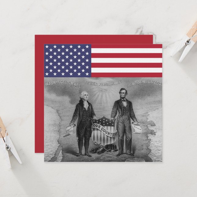 George Washington Abraham Lincoln American Flagga Kort (Fram/Back In Situ)