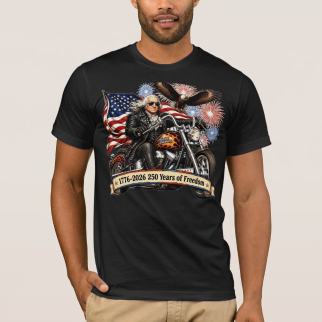 George Washington Biker Patriotisk 4:e Juli  T Shirt (Framsida)
