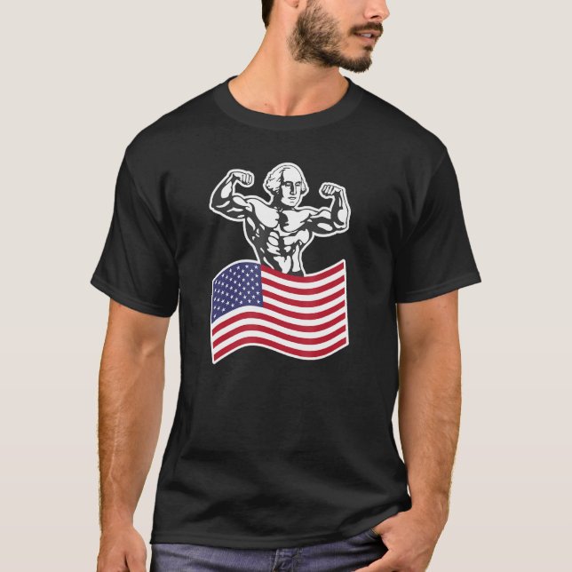 George Washington Buff American Flag T Shirt (Framsida)