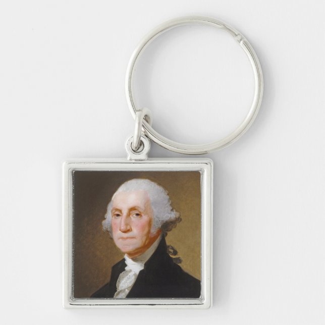 George Washington c.1821 (olja på kanfas) Fyrkantig Silverfärgad Nyckelring (Framsidan)