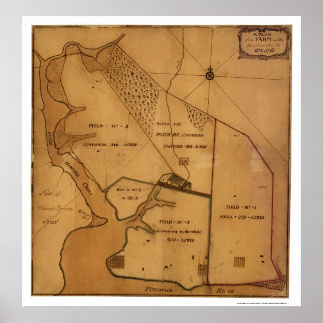 George Washington Farm Plan Karta - 1766 Poster (Framsidan)