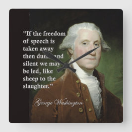 George Washington Freedom of Tal Quote Clock Fyrkantig Klocka