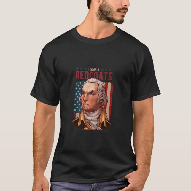 George Washington I Smell Redcoats American Flagga T Shirt (Framsida)