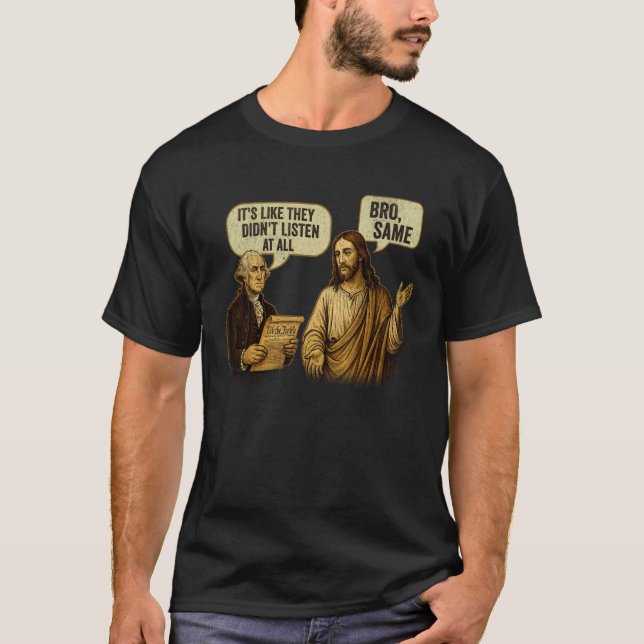 George Washington Jesus Kristus Tecknad Satir Poli T Shirt (Framsida)