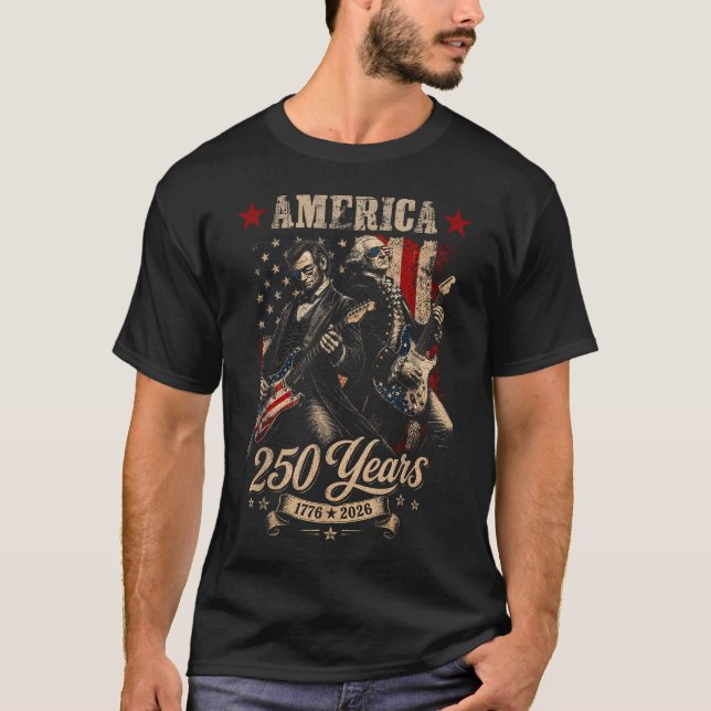 George Washington Lincoln Spelar Gitarr Abe T Shirt (Framsida)