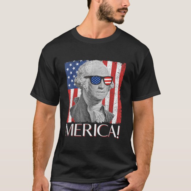George Washington Merica Patriotic American Flagga T Shirt (Framsida)