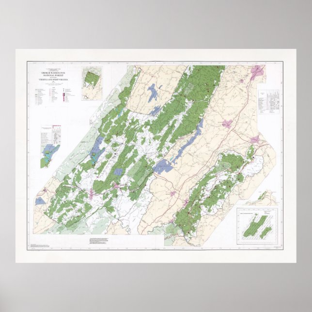 George Washington National Forest Karta (1989) Poster (Framsidan)