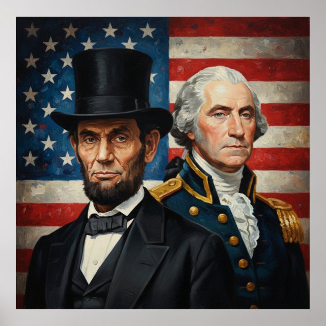 George Washington och Abraham Lincoln Patriotisk Poster (Framsidan)