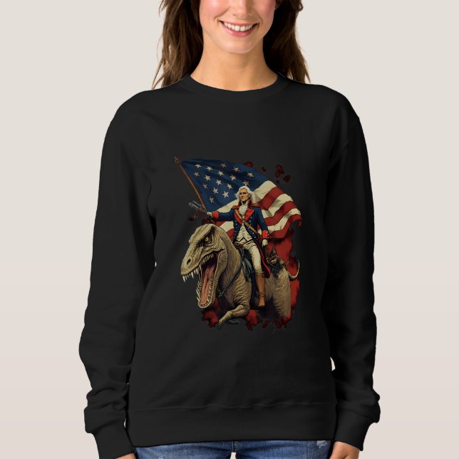 George Washington on a Dinosaur on July 4th Indepe T Shirt (Framsida)